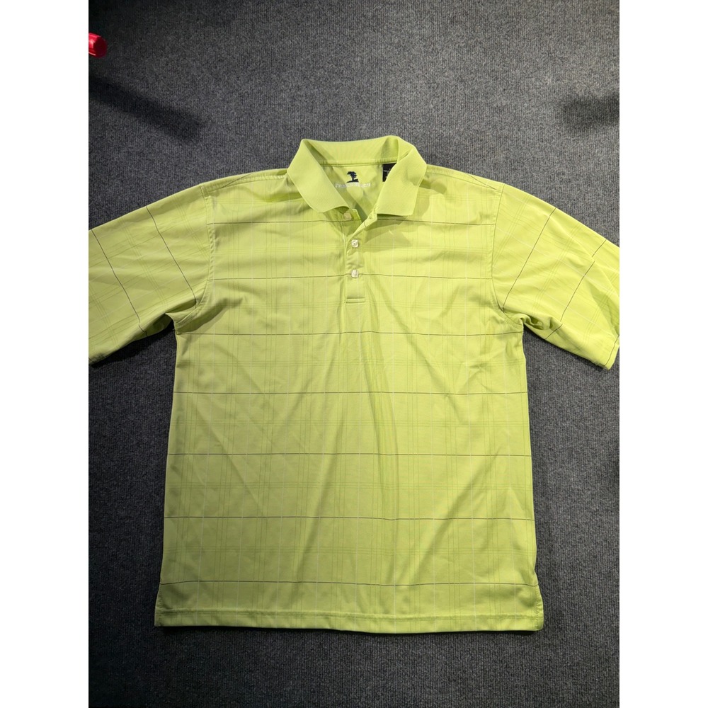 Pebble Beach Mens Golf Polo Shirt Large Lime Green Grid Pattern Short Sleeve
